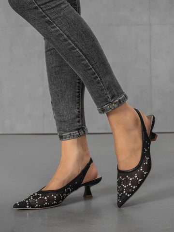 Rhinestone Decor Point Toe Pyramid Heeled Pumps