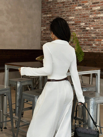 Women's Casual Colorblock Lapel Long Sleeve Top