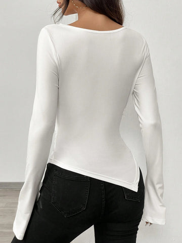RosyDaze Asymmetric Hem Asymmetrical Neck Knit T-Shirt