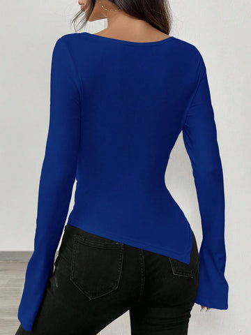 RosyDaze Asymmetric Hem Asymmetrical Neck Knit T-Shirt