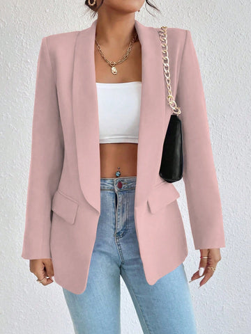 Women's Solid Color Shawl Collar Long Sleeve Casual Blazer Jacket