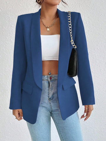 Women's Solid Color Shawl Collar Long Sleeve Casual Blazer Jacket