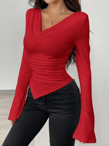 RosyDaze Asymmetric Hem Asymmetrical Neck Knit T-Shirt
