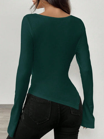 RosyDaze Asymmetric Hem Asymmetrical Neck Knit T-Shirt