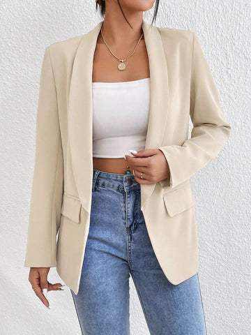 Women's Solid Color Shawl Collar Long Sleeve Casual Blazer Jacket