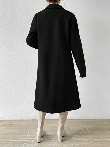 Women Plain Front Button Concealed Placket Long Sleeve Simple Jacket