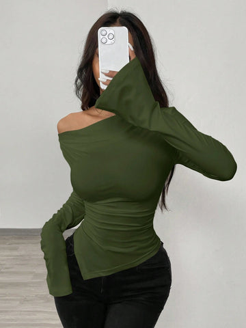 RosyDaze Asymmetric Hem Asymmetrical Neck Knit T-Shirt