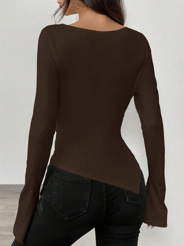 RosyDaze Asymmetric Hem Asymmetrical Neck Knit T-Shirt