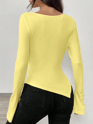 RosyDaze Asymmetric Hem Asymmetrical Neck Knit T-Shirt
