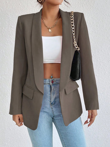 Women's Solid Color Shawl Collar Long Sleeve Casual Blazer Jacket