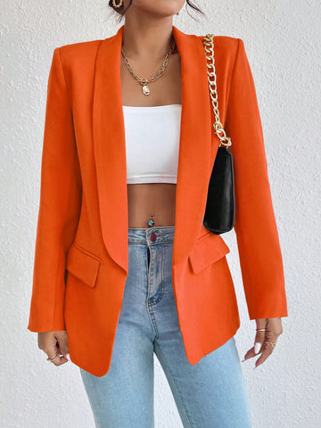 Women's Solid Color Shawl Collar Long Sleeve Casual Blazer Jacket