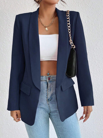Women's Solid Color Shawl Collar Long Sleeve Casual Blazer Jacket