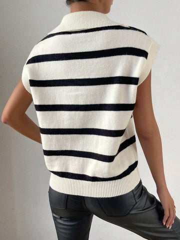 RosyDaze Striped Pattern Batwing Sleeve Sweater Vest