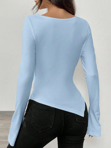 RosyDaze Asymmetric Hem Asymmetrical Neck Knit T-Shirt