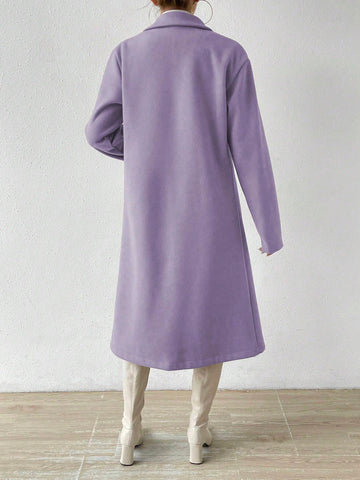 Women Plain Front Button Concealed Placket Long Sleeve Simple Jacket