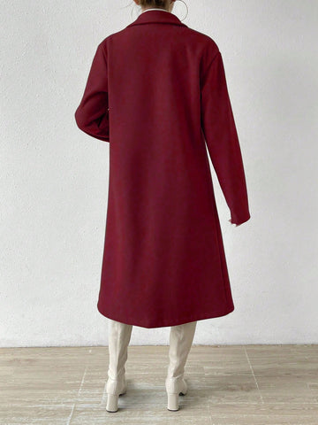 Women Plain Front Button Concealed Placket Long Sleeve Simple Jacket