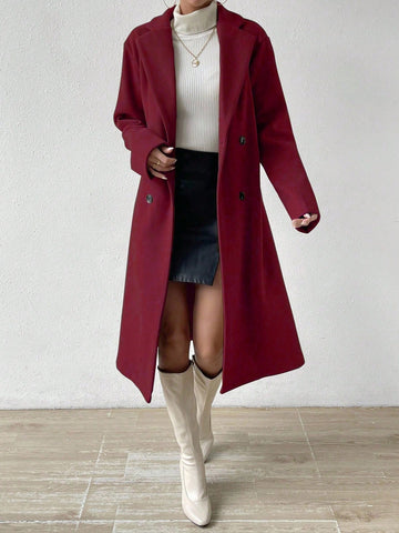 Women Plain Front Button Concealed Placket Long Sleeve Simple Jacket