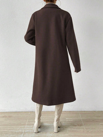 Women Plain Front Button Concealed Placket Long Sleeve Simple Jacket