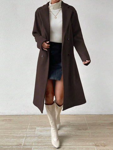 Women Plain Front Button Concealed Placket Long Sleeve Simple Jacket