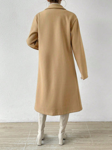 Women Plain Front Button Concealed Placket Long Sleeve Simple Jacket