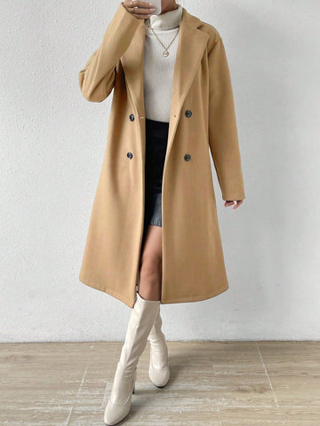 Women Plain Front Button Concealed Placket Long Sleeve Simple Jacket