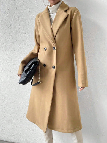 Women Plain Front Button Concealed Placket Long Sleeve Simple Jacket