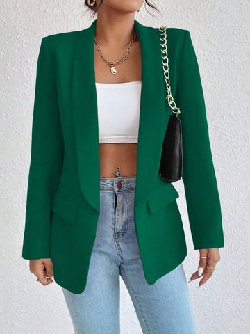 Women's Solid Color Shawl Collar Long Sleeve Casual Blazer Jacket