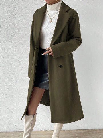 Uhlyne Lapel Neck Double Breasted Overcoat