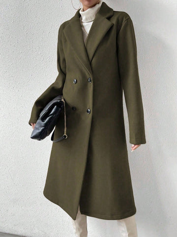 Uhlyne Lapel Neck Double Breasted Overcoat