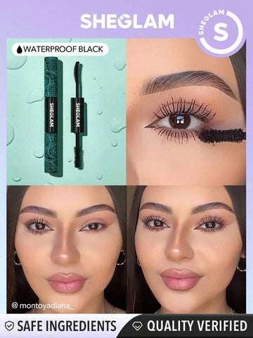 SHEGLAM All-In-One Volume & Length Mascara-Washable Black 2 In 1 Double Head Brush Easy To Remove