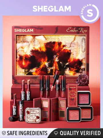 SHEGLAM Ember Rose Collection Valentines Gift Pink Lip Gloss Pink Blush Lipstick Eyeshadow Makeup Kit Red Makeup Collection