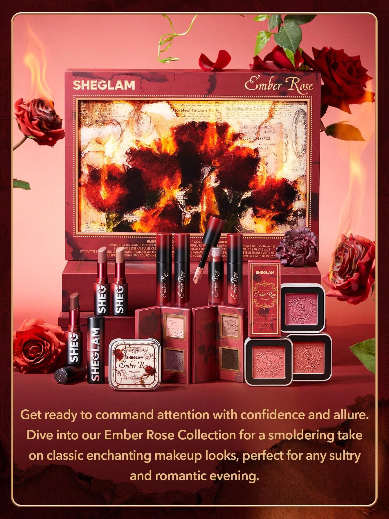 SHEGLAM Ember Rose Collection Valentines Gift Pink Lip Gloss Pink Blush Lipstick Eyeshadow Makeup Kit Red Makeup Collection