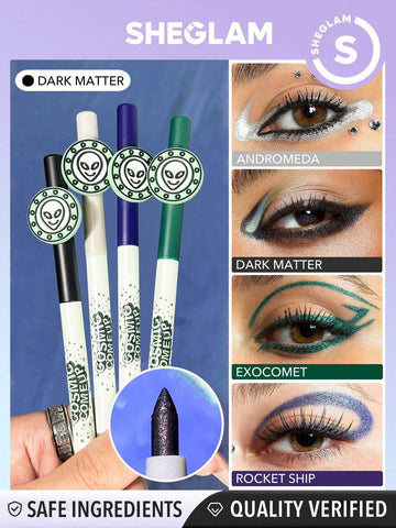 SHEGLAM Milky Way Eyeliner Pencil-Dark Matter 4 Colors Shimmer Black Shimmer Eyeliner Pencil Long-Lasting Extra-Fine Evenly Pigmented Waterproof Smudge-Proof Eyeliner