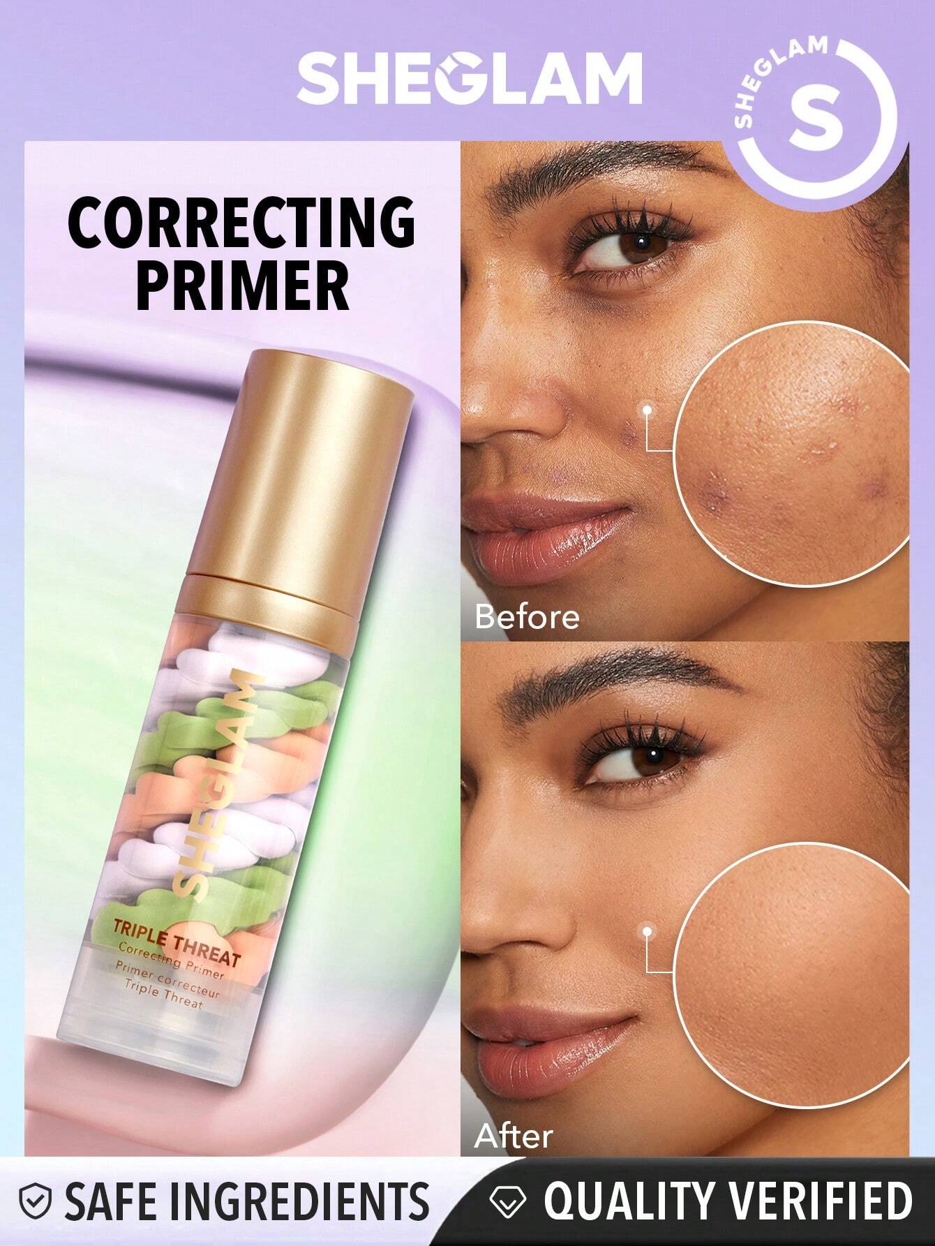 SHEGLAM Triple Threat Correcting Primer 3 In 1 Color Pore Minimizing Facial Makeup Primer