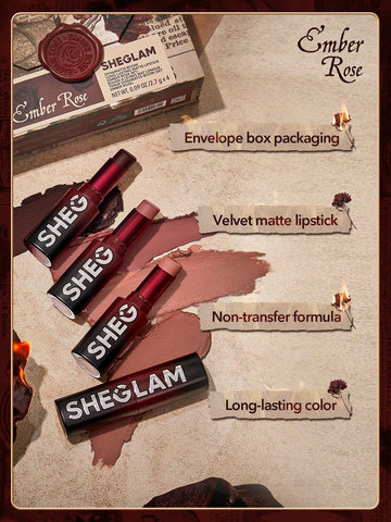 SHEGLAM Dynamatte Boom Long-Lasting Matte Lipstick (Ember Rose Set) 4 Pcs/Set
