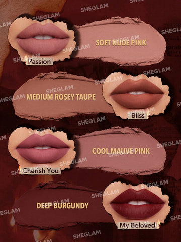 SHEGLAM Dynamatte Boom Long-Lasting Matte Lipstick (Ember Rose Set) 4 Pcs/Set