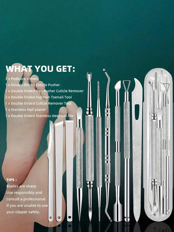 10-In-1 Pedicure Kit,Stainless Steel Foot Care Kit For Home & Salon Care