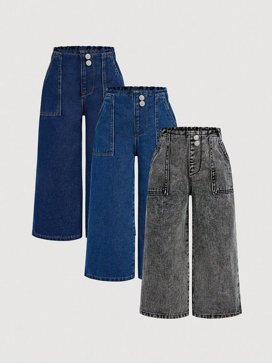 3 Pairs Young Girl Loose Fit Denim Pants