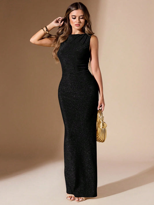 BAE Bean Green Ruched Fitted Long Dress