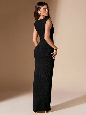 BAE Bean Green Ruched Fitted Long Dress