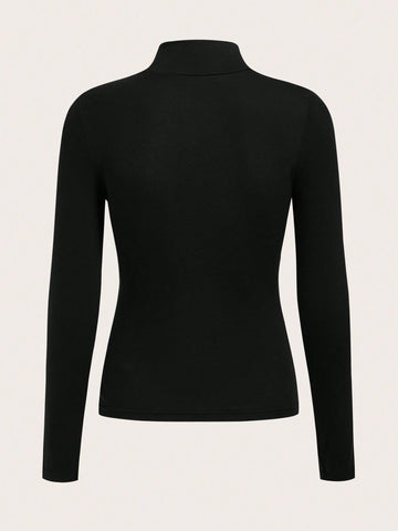 BASICS High Neck Solid Fitted Tee