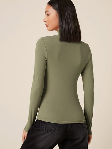 BASICS High Neck Solid Fitted Tee