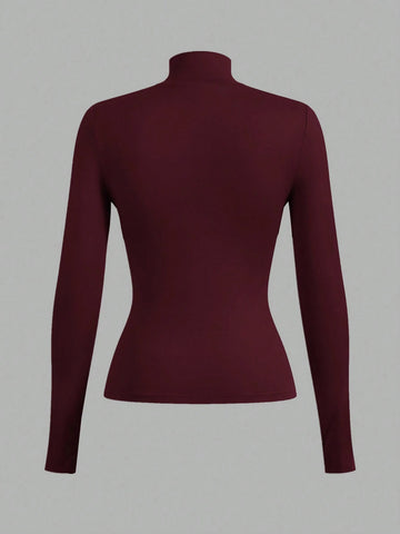 BASICS High Neck Solid Fitted Tee