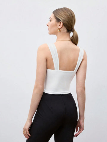 Square Neck Spaghetti Strap Cinched Waist Women's Tank Top