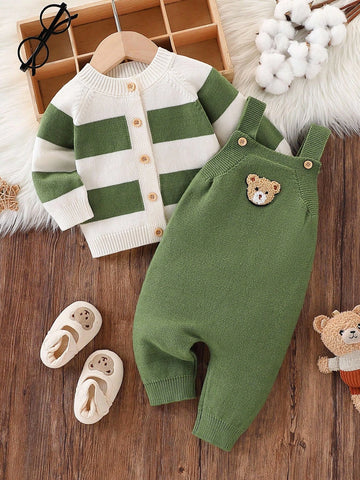 Fashionable Cute Versatile Baby Boy Striped Print Long Sleeve Cardigan Sweater