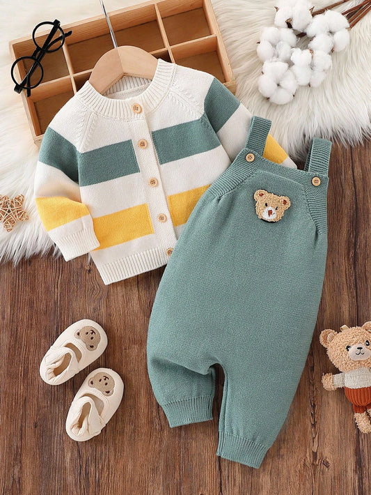 Fashionable Cute Versatile Baby Boy Striped Print Long Sleeve Cardigan Sweater
