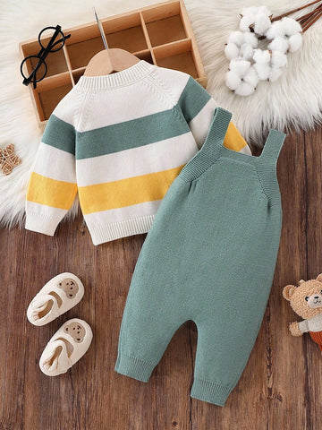 Fashionable Cute Versatile Baby Boy Striped Print Long Sleeve Cardigan Sweater