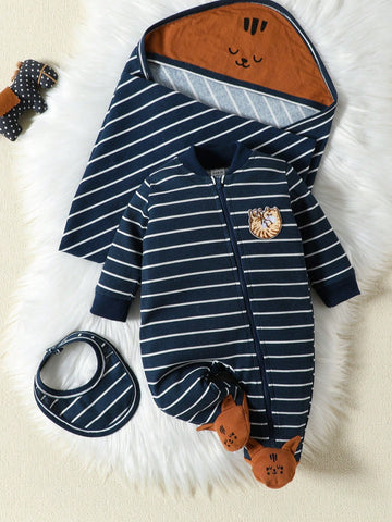 Baby Boy Striped & Cartoon Graphic Footed PJ Jumpsuit