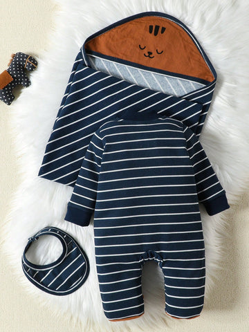 Baby Boy Striped & Cartoon Graphic Footed PJ Jumpsuit