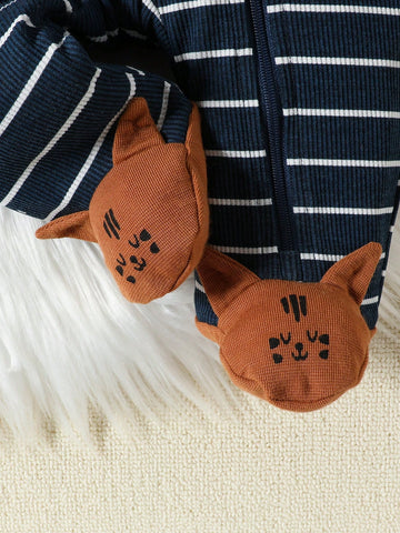 Baby Boy Striped & Cartoon Graphic Footed PJ Jumpsuit